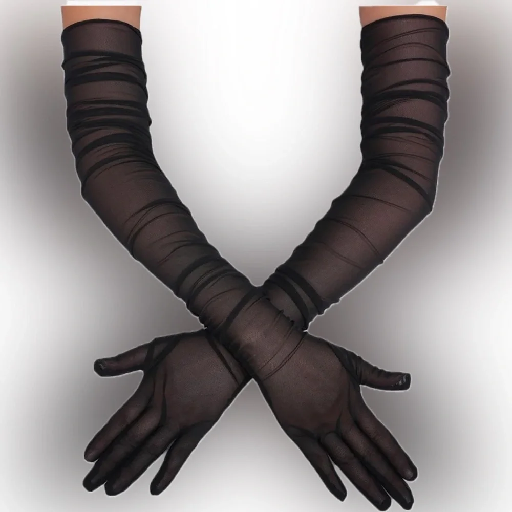 Elegant Long Black Sheer Gloves | Brand New - Picture 13 of 14
